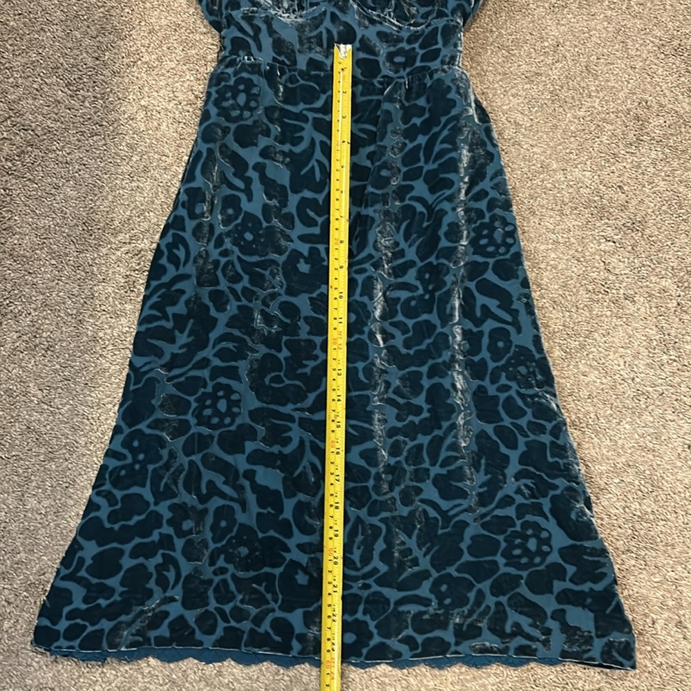 🦚EUC Anthropologie Moulinette Soeurs Silk Blend Burnout Velvet Teal Dress Size 4 - Picture 8 of 9